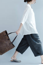 Load image into Gallery viewer, Casual Loose Round-neck Linen Shirt Women Clothes - FantasyLinen