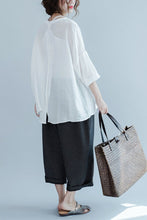 Load image into Gallery viewer, Casual Loose Round-neck Linen Shirt Women Clothes - FantasyLinen