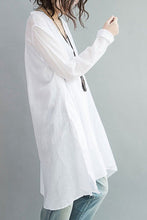 Load image into Gallery viewer, Art Casual Loose Long V-neck Cotton Shirt Women Clothes - FantasyLinen