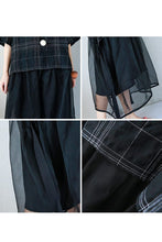 Load image into Gallery viewer, Art Plaid Loose Linen Mulberry Silk Dress Women Clothes - FantasyLinen