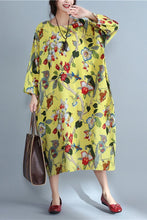Load image into Gallery viewer, Round Neck Flowers pattern Random Loose Long Cotton Dress - FantasyLinen