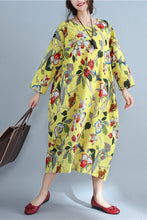 Load image into Gallery viewer, Round Neck Flowers pattern Random Loose Long Cotton Dress - FantasyLinen