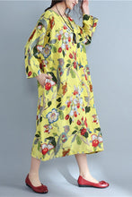 Load image into Gallery viewer, Round Neck Flowers pattern Random Loose Long Cotton Dress - FantasyLinen