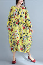 Load image into Gallery viewer, Round Neck Flowers pattern Random Loose Long Cotton Dress - FantasyLinen