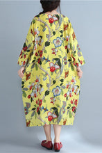 Load image into Gallery viewer, Round Neck Flowers pattern Random Loose Long Cotton Dress - FantasyLinen