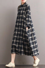 Load image into Gallery viewer, Linen Plaid Casual Loose Shirt Dress,Winter Long Shirt for Women Q7811 - FantasyLinen