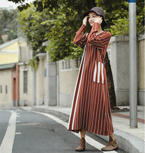 Load image into Gallery viewer, Vintage Brown Striped Maxi Sweater Dresses For Women Z81044