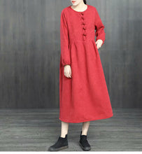 Load image into Gallery viewer, Chinese Style Loose Cotton Linen Brushed Dresses For Women 1363