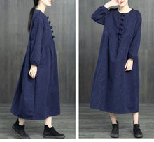 Load image into Gallery viewer, Chinese Style Loose Cotton Linen Brushed Dresses For Women 1363