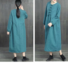 Load image into Gallery viewer, Chinese Style Loose Cotton Linen Brushed Dresses For Women 1363