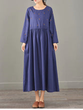 Load image into Gallery viewer, Loose Print Cotton Linen Maxi Dresses Women Casual Clothes 1387