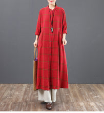 Load image into Gallery viewer, Fashion A Linen Cotton Plaid Shirt Dresses For Women 6205