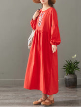 Load image into Gallery viewer, Elegant Pure Color Embroidery Cotton Maxi Dresses For Women 1523
