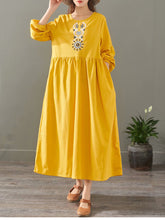 Load image into Gallery viewer, Elegant Pure Color Embroidery Cotton Maxi Dresses For Women 1523