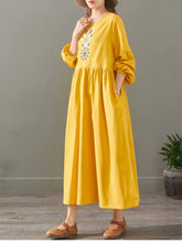 Load image into Gallery viewer, Elegant Pure Color Embroidery Cotton Maxi Dresses For Women 1523