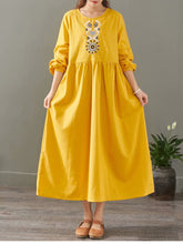 Load image into Gallery viewer, Elegant Pure Color Embroidery Cotton Maxi Dresses For Women 1523