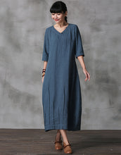 Load image into Gallery viewer, Elegant Vintage Detachable Sleeve Linen Maxi Dresses For Women Q22018
