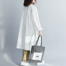 Load image into Gallery viewer, Simple White Loose Cotton Linen Shirt Dresses For Women Q18023