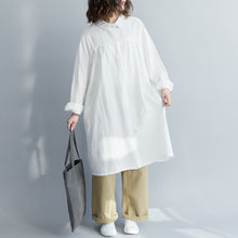 Load image into Gallery viewer, Simple White Loose Cotton Linen Shirt Dresses For Women Q18023