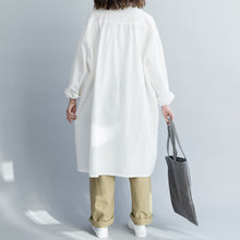 Load image into Gallery viewer, Simple White Loose Cotton Linen Shirt Dresses For Women Q18023