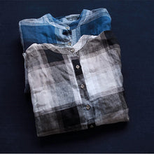 Load image into Gallery viewer, Vintage Loose Cotton Linen Plaid Shirt Women Spring Tops S25024
