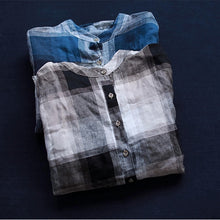 Load image into Gallery viewer, Vintage Loose Cotton Linen Plaid Shirt Women Spring Tops S25024