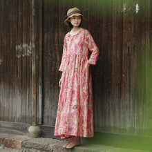 Load image into Gallery viewer, Loose Vintage Red Print Linen Dresses Women Spring Clothes Y792