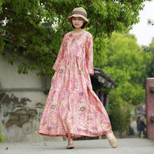 Load image into Gallery viewer, Loose Vintage Red Print Linen Dresses Women Spring Clothes Y792