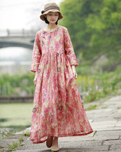 Load image into Gallery viewer, Loose Vintage Red Print Linen Dresses Women Spring Clothes Y792