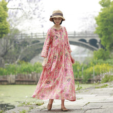 Load image into Gallery viewer, Loose Vintage Red Print Linen Dresses Women Spring Clothes Y792