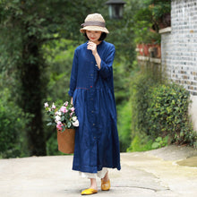 Load image into Gallery viewer, Loose Blue And Red Button Down Linen Maxi Dresses For Women Y753