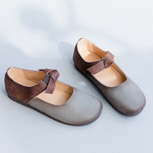 Load image into Gallery viewer, Gray Bow knot Leather Flat Shoes For Women X25031