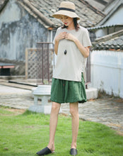 Load image into Gallery viewer, Loose Green And Yellow Linen Shorts Women Summer Trousers K8743