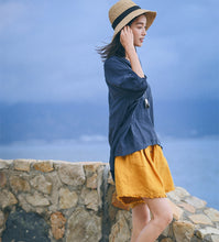 Load image into Gallery viewer, Loose Green And Yellow Linen Shorts Women Summer Trousers K8743