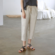 Load image into Gallery viewer, Women Beige Linen Casual Pants Summer Cool Trousers K6050