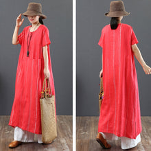 Load image into Gallery viewer, Loose Linen Striped Maxi Dress Women Loose Summer Women Clothes