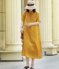 Load image into Gallery viewer, Women's Vintage Loose Linen Yellow Dresses For Summer