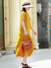 Load image into Gallery viewer, Women's Vintage Loose Linen Yellow Dresses For Summer