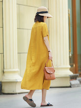 Load image into Gallery viewer, Women's Vintage Loose Linen Yellow Dresses For Summer
