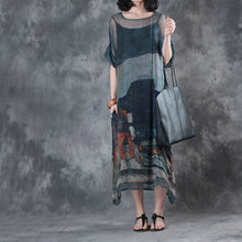 Load image into Gallery viewer, Women Vintage Loose Silk Loose Dresses Summer Blue Outfits Q28058