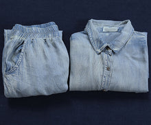 Load image into Gallery viewer, Casual Blue Cowboy Two Piece Loose Linen Shirt With Plus Fours S3062