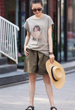 Load image into Gallery viewer, Women Summer Loose Green Shorts Casual Cotton Short Pants K1913