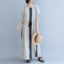 Load image into Gallery viewer, Women Loose Beige Striped Maxi Dresses Linen Clothes