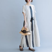 Load image into Gallery viewer, Women Loose Beige Striped Maxi Dresses Linen Clothes