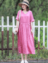 Load image into Gallery viewer, Women Vintage Pink Cotton Linen Dresses For Summer Q10065