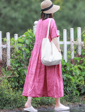 Load image into Gallery viewer, Women Vintage Pink Cotton Linen Dresses For Summer Q10065