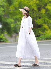 Load image into Gallery viewer, Cute Summer Linen White Dresses Women Loose Cool Outfits Q10068