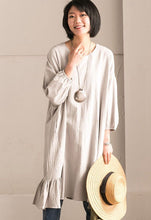 Load image into Gallery viewer, Gray Green Korean Style Cotton Linen Falbala Bat Sleeve Round Neck Loose Women Clothes Q8300B - FantasyLinen