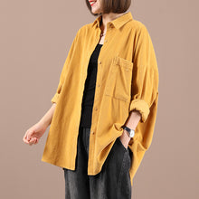 Load image into Gallery viewer, Collared Shirt Relaxed Fit Jacket With Pocket, Long-Sleeve Cotton Button-Up Jack, Solid Color Petite Coats