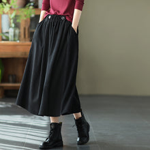 Load image into Gallery viewer, Vintage Cotton Skirt, Loose Skirt with Pocket, Casual Black Skrit,
